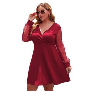 Women’s V-Neck Red Plus Sized Long Sleeved Dress Size XXL NWOT